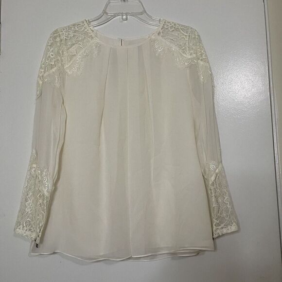 ALICE + OLIVIA IVORY LACE DETAIL LONG SLEEVE SILK BLOUSE TOP SIZE SMALL - Picture 1 of 6